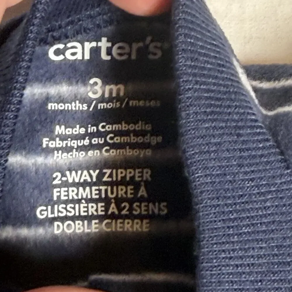 Carter's Footed Pajama Baby Boy Size 3M Fleece Monster 2-Way Zip Blue Striped